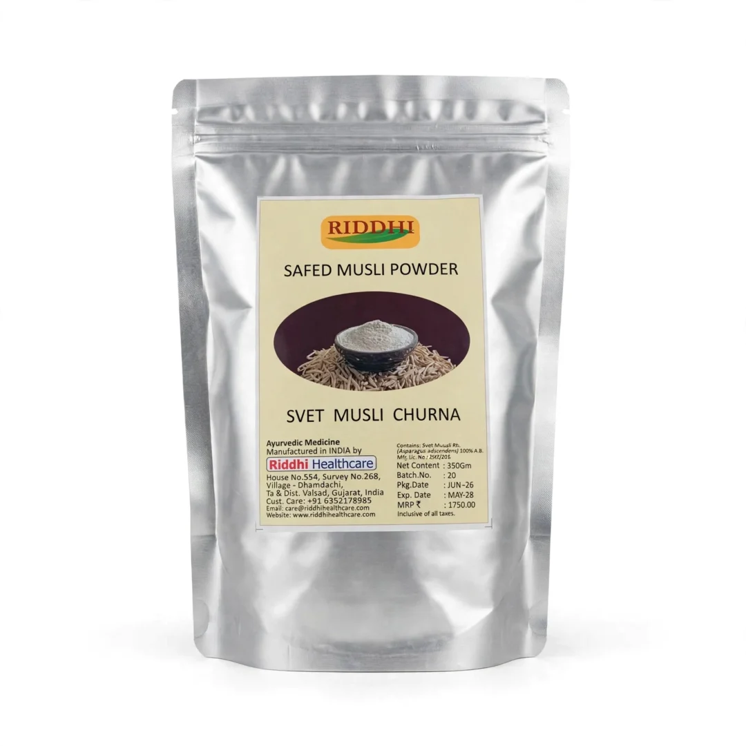 Original Safed Musli Powder (350gm) – 100% Pure White Musli for vitality, strength, and immunity support. Export quality, GMP certified.