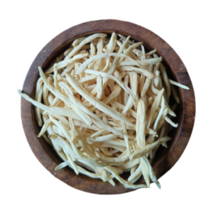 Original Safed Musli roots (Chlorophytum borivilianum) in wooden bowl - Premium quality raw herb from Valsad, Gujarat, India by Riddhi Healthcare